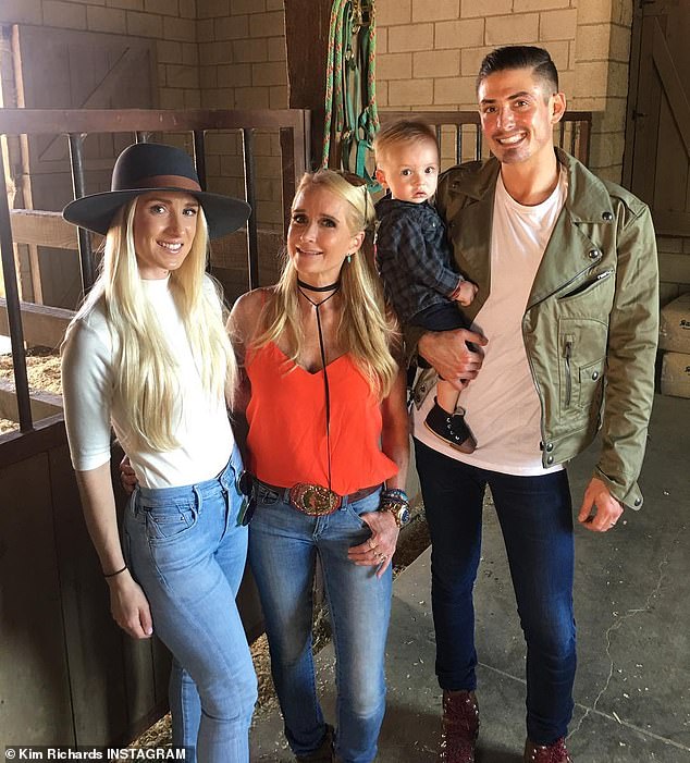 Her husband: Brooke, 35, married to Andrew's son, Thayer Federhorn, 33;  Kim and the couple posed with their five-year-old son Huxley