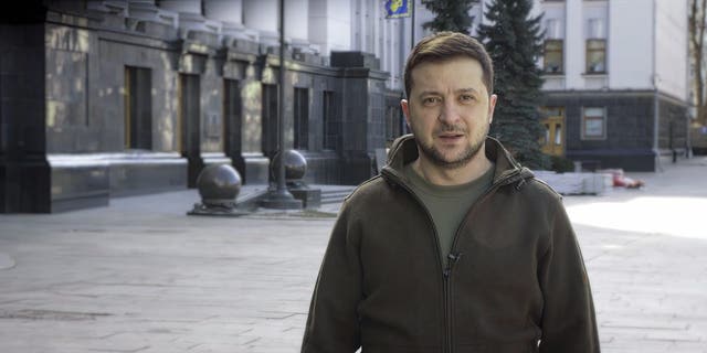 In this image from a video provided by the Ukrainian Presidential Press Office and posted to Facebook, Ukrainian President Volodymyr Zelensky speaks in Kyiv, Ukraine, on Friday, March 11, 2022.