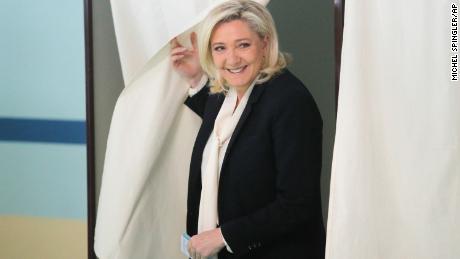 French far-right contender Marine Le Pen cast her vote in Henin-Beaumont, northern France, on Sunday.