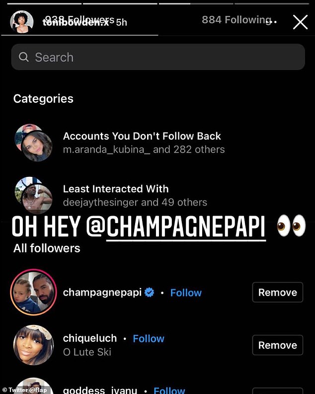 ``Oh heychampagnepapi'': The One Dance Hitmaker (born Aubrey Graham) wasn't joking as troll wife Toni took to Instagram Story to post a snap to her new followers which included the rapper