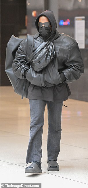 Lots of leather: Even West's backpack looked like it was made of leather because it paired perfectly with the rest of his collection