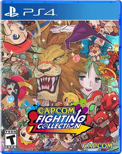 PlayStation 4 box art from Capcom Fighting Collection features Red Earth character Leo prominently  