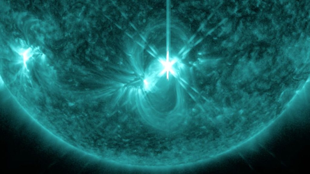 A "mixed" sunspot has just released a huge solar flare