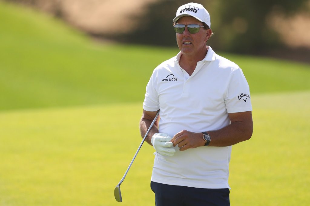 Phil Mickelson during a training tour before the Saudi International in February 2022