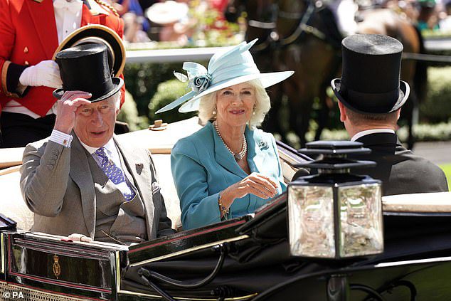 Prince Charles and Camilla led the royal family today at Royal Ascot as they walked out in force on the first day of racing - while the Queen missed the event amid her ongoing mobility issues