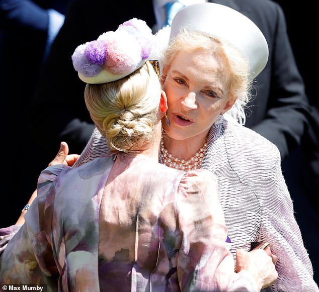 Meanwhile, Zara greeted Princess Michael of Kent with a kiss on the cheek as she arrived at the racetrack earlier today.