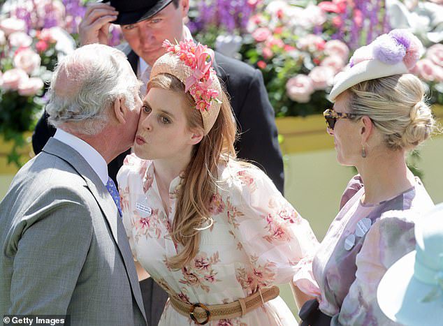 Meanwhile, Princess Beatrice also gave Prince Charles a kiss on the cheek, while her husband, Eduardo, raised his hat to the royal family.