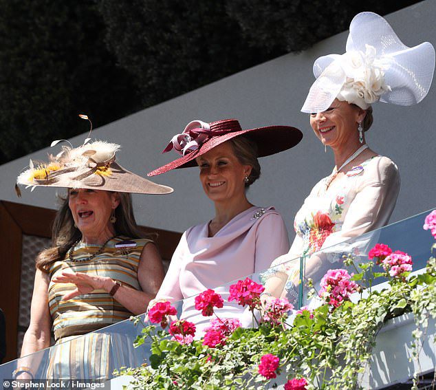 Meanwhile, Sophie Wessex was chic in her lavish raspberry hat today as she joined other members of the royal family at the event.