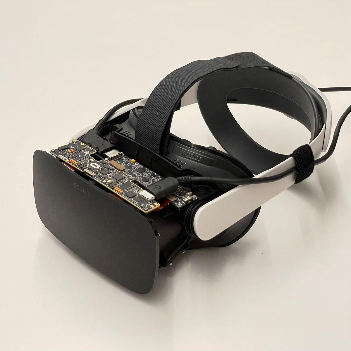 Black VR headset with custom HD screen.
