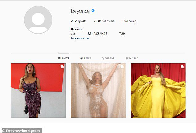 The 40-year-old R&B singer - who has 348.5 million followers on social media - has changed her Instagram/Twitter bio to read: 'act i RENAISSANCE 7.29'