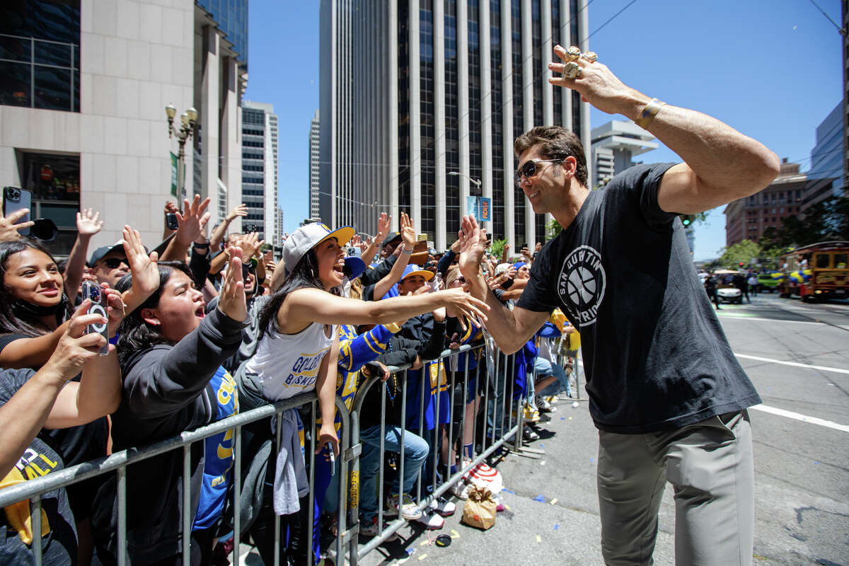 Warriors general manager Bob Myers during the Golden State Warriors' championship parade at Market Street in San Francisco, California on June 20, 2022.