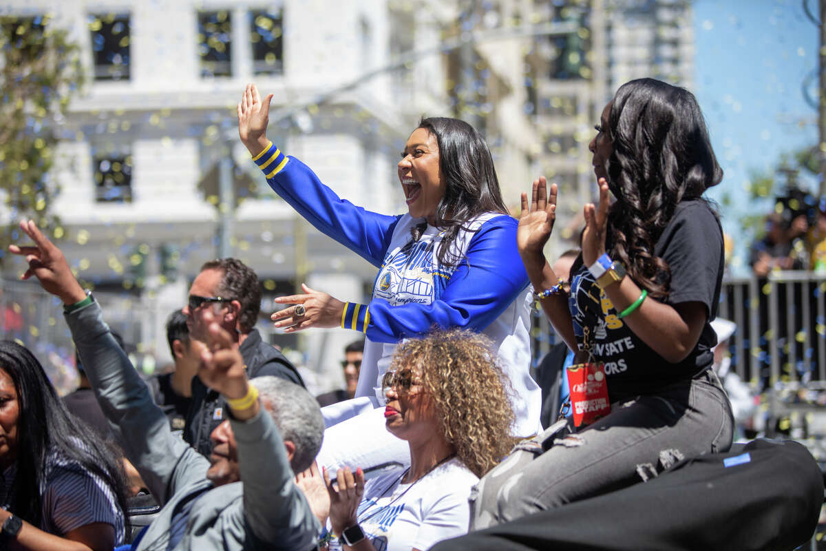 San Francisco Mayor London Breed during the review of the Golden State Warriors Championship on Market Street in San Francisco, California on June 20, 2022.