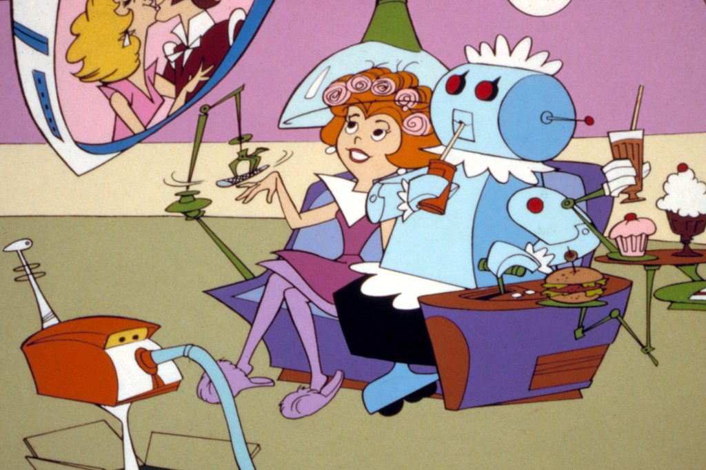Jane Jetson cleans her nails with a machine.
