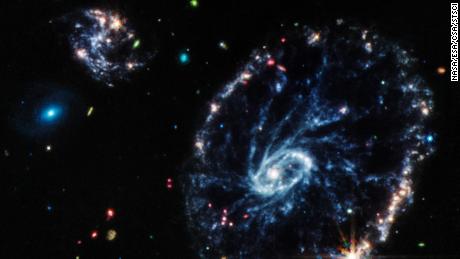 This image from the Webb Mid-Infrared Instrument shows the structure of the Cartwheel Galaxy.