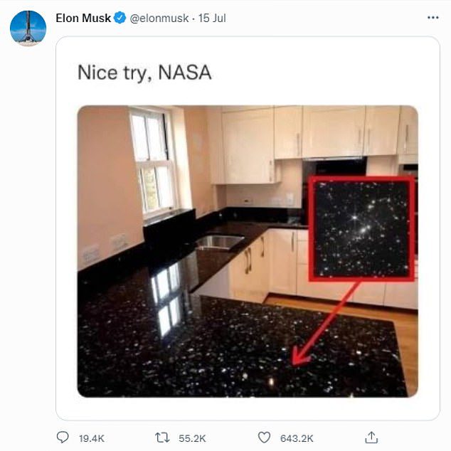 Elon Musk posted this meme last month making fun of JWST's astronomy photos