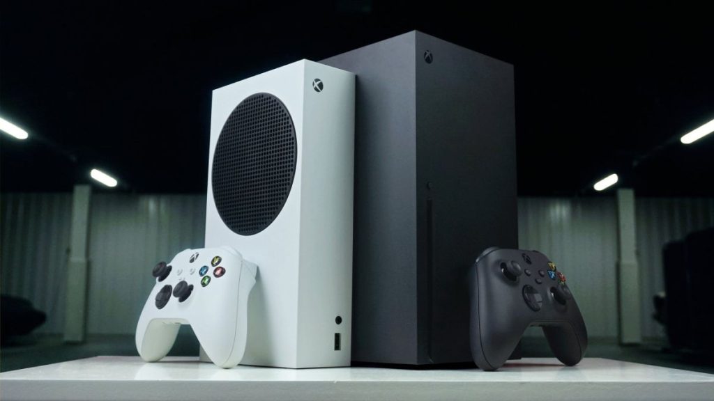 Image of Xbox Series X and Series S side-by-side with Xbox Wireless Controllers.