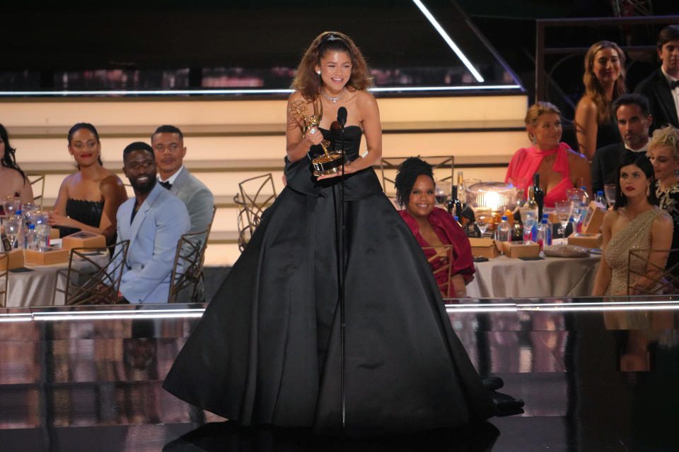 LOS ANGELES, CA - SEPTEMBER 12: Zendaya accepts the Outstanding Actress in a Drama Series with an award for 