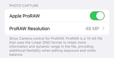 iPhone 14 Pro ProRAW Settings