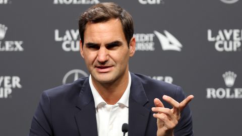Federer addresses the media in London before the final of his professional career. 