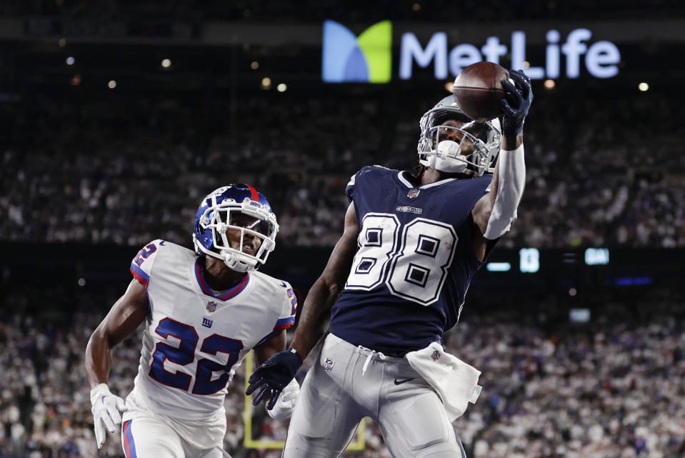 Dallas Cowboys wide receiver CeeDee Lamb (88) scored an impressive touchdown in the victory over the Giants.  (AP Photo/Adam Hunger)