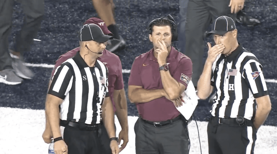 Virginia Tech coach Brent Bree wasn't too happy because his coaching staff got stuck in an elevator Friday night.  (via ESPNU)
