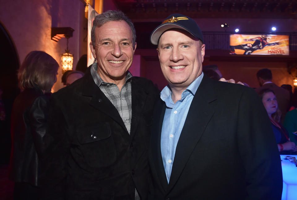 HOLLYWOOD, CA - MARCH 4: (LR) Chairman and CEO of The Walt Disney Company Bob Iger and Marvel Studios President and Producer Kevin Feige attends the world premiere of Marvel Studios in Los Angeles. 