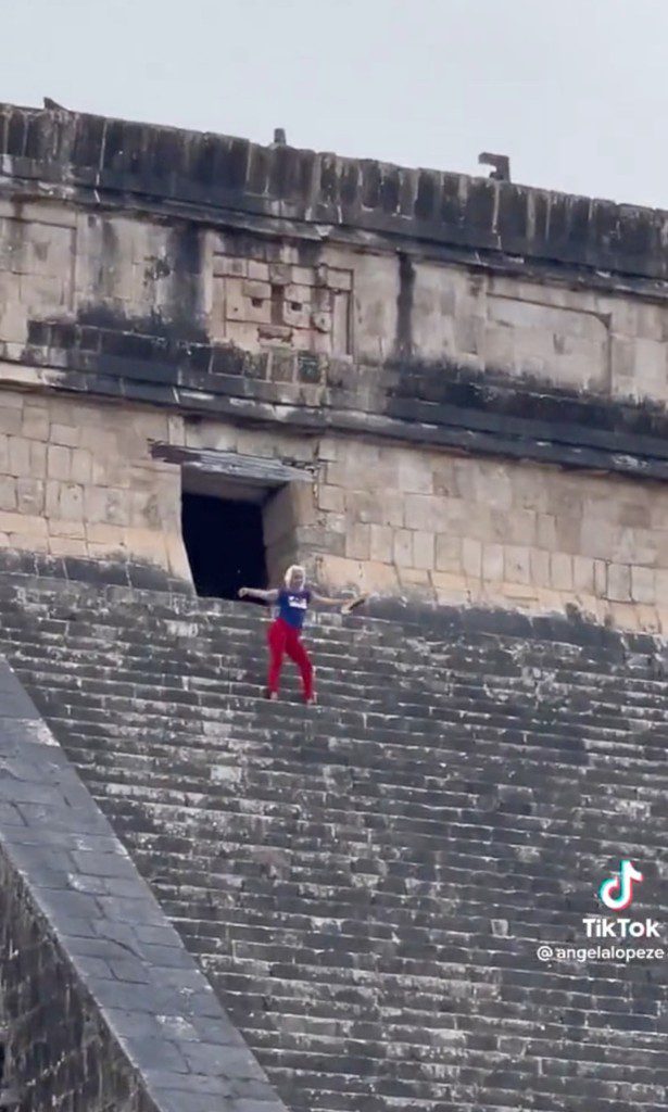 Villalobos infuriated by ignoring the ban on visitors from climbing the Mayan pyramid and dancing on the stairs. 