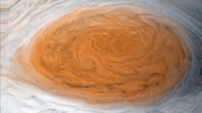 Jupiter's Great Red Spot spinning vortex animation