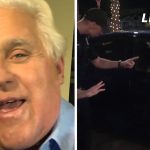 Jay Leno arrives for his first comedy gig since being set on fire and crashes into a cop car