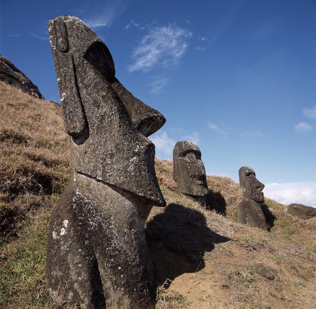 Several moai on Easter Island