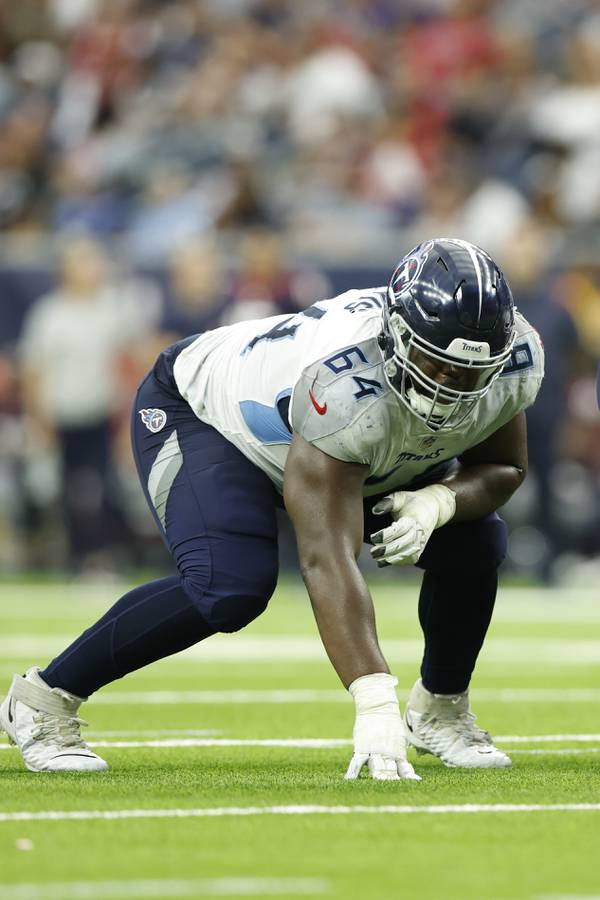Titans offensive lineman Nate Davis lines up to face the Texans on Oct. 30, 2022, in Houston.