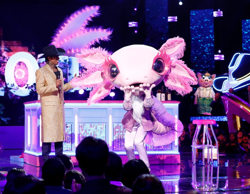 The Masked Singer: LR: Nick Cannon and his Axolotl in a loop 