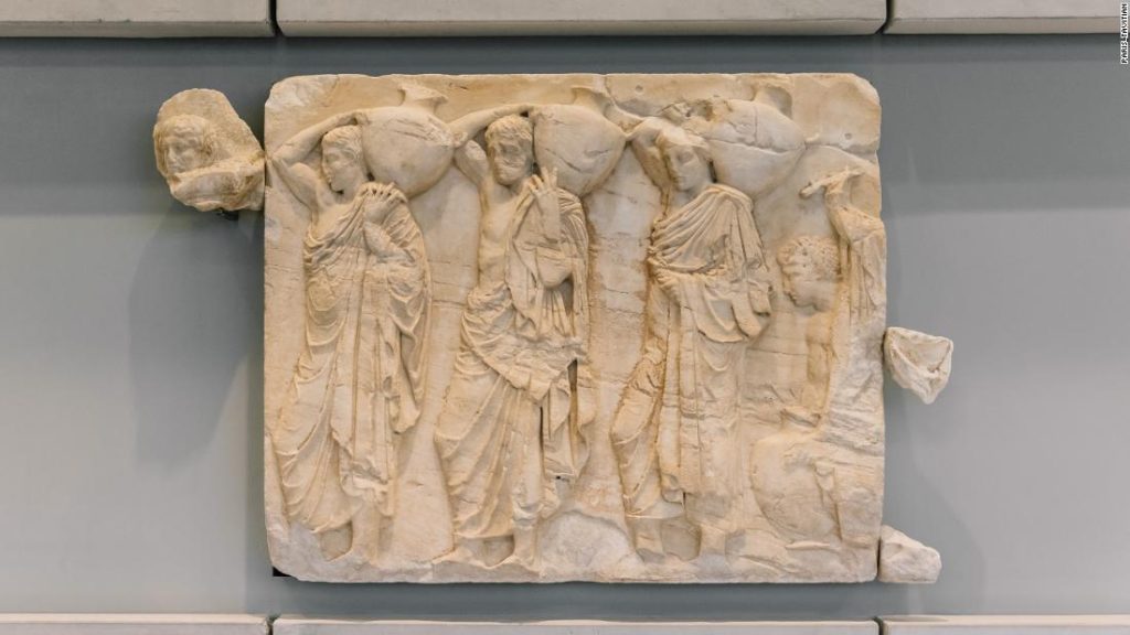 Fragments of the Parthenon restored by the Vatican are on display in Greece