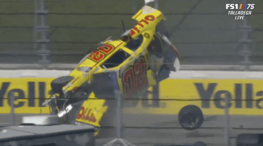 Blaine Perkins hospitalized after car flipped six times in a wild Xfinity Series wreck at Talladega