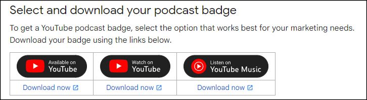 Youtube podcast badges.