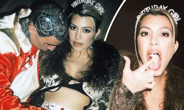 Kourtney Kardashian licks the frosting on her cake as she continues to celebrate her 44th birthday