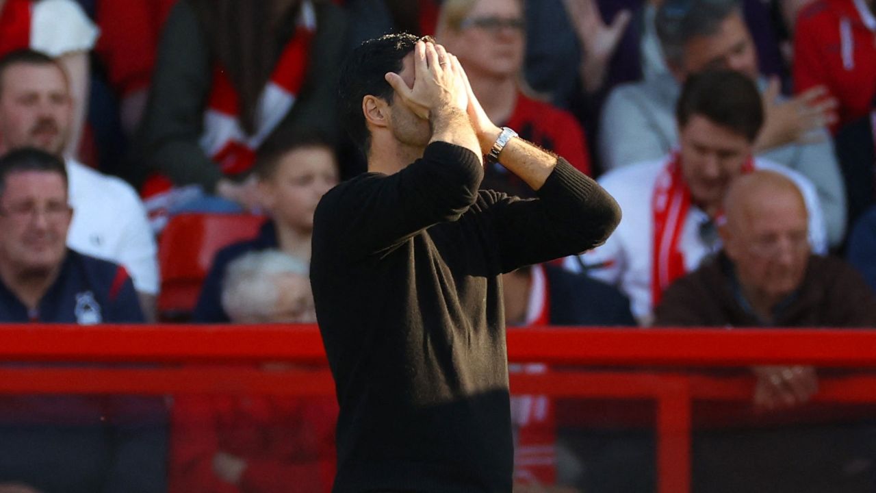 Arsenal manager Mikel Arteta's reaction during his team's defeat against Nottingham Forest. 