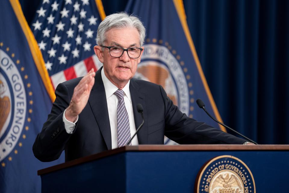 US Federal Reserve Chairman Jerome Powell attends a press conference in Washington, D.C., US, on May 3, 2023. The US Federal Reserve on Wednesday raised the target range for the federal funds rate by 25 basis points to 5-5.25 percent, saying the Fed 