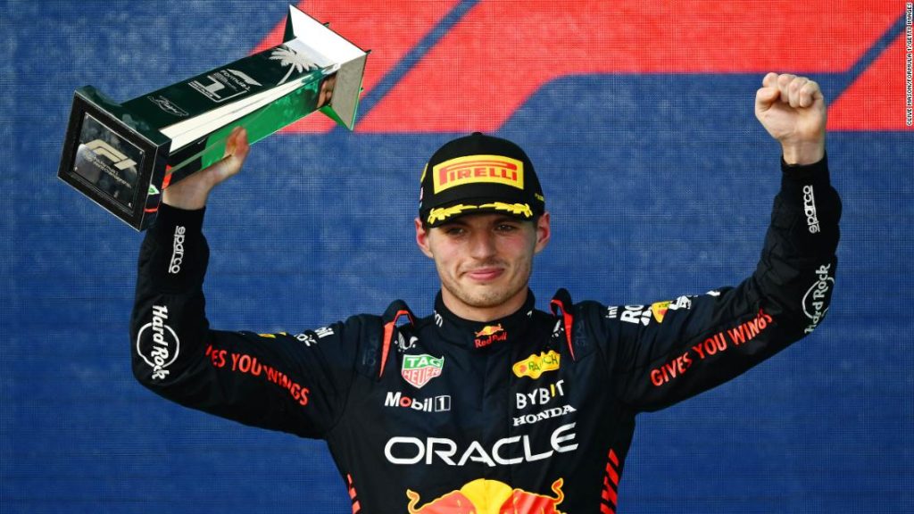 Max Verstappen shrugs his shoulders during his win at the Miami GP