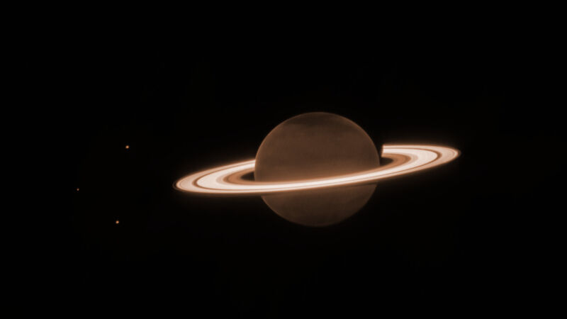 The stars of Saturn are seen in this near-infrared image taken on June 25 by the James Webb Space Telescope.