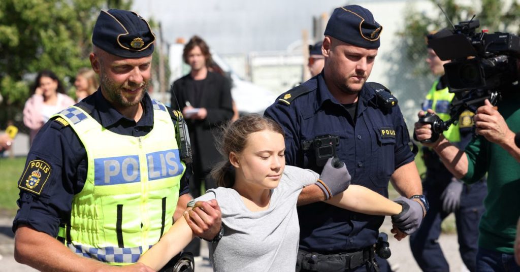 Greta Thunberg was forcibly removed from a protest hours after she was found guilty of a similar act in June.