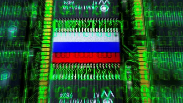 Computer boards with the Russian flag