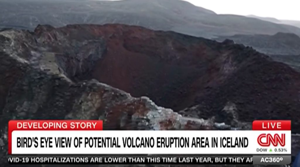 'Everything here is on a knife's edge': CNN broadcasts aerial footage of Icelandic volcano amid fears of eruption