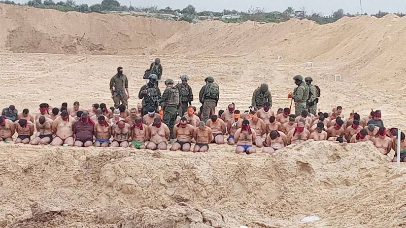 Pictures from Gaza show Israeli soldiers detaining dozens of men who were stripped of their underwear