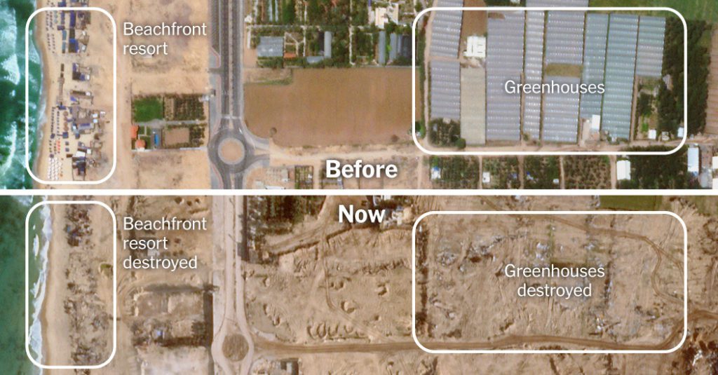 The Gaza Strip before and after the Israeli invasion, in satellite images and video