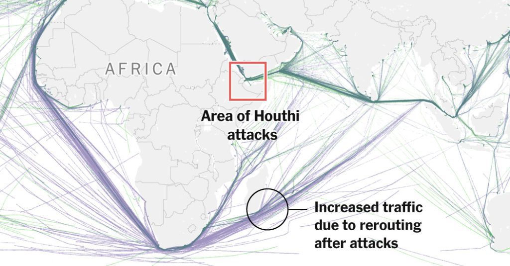 How did the Houthi attacks in the Red Sea upend global shipping traffic?