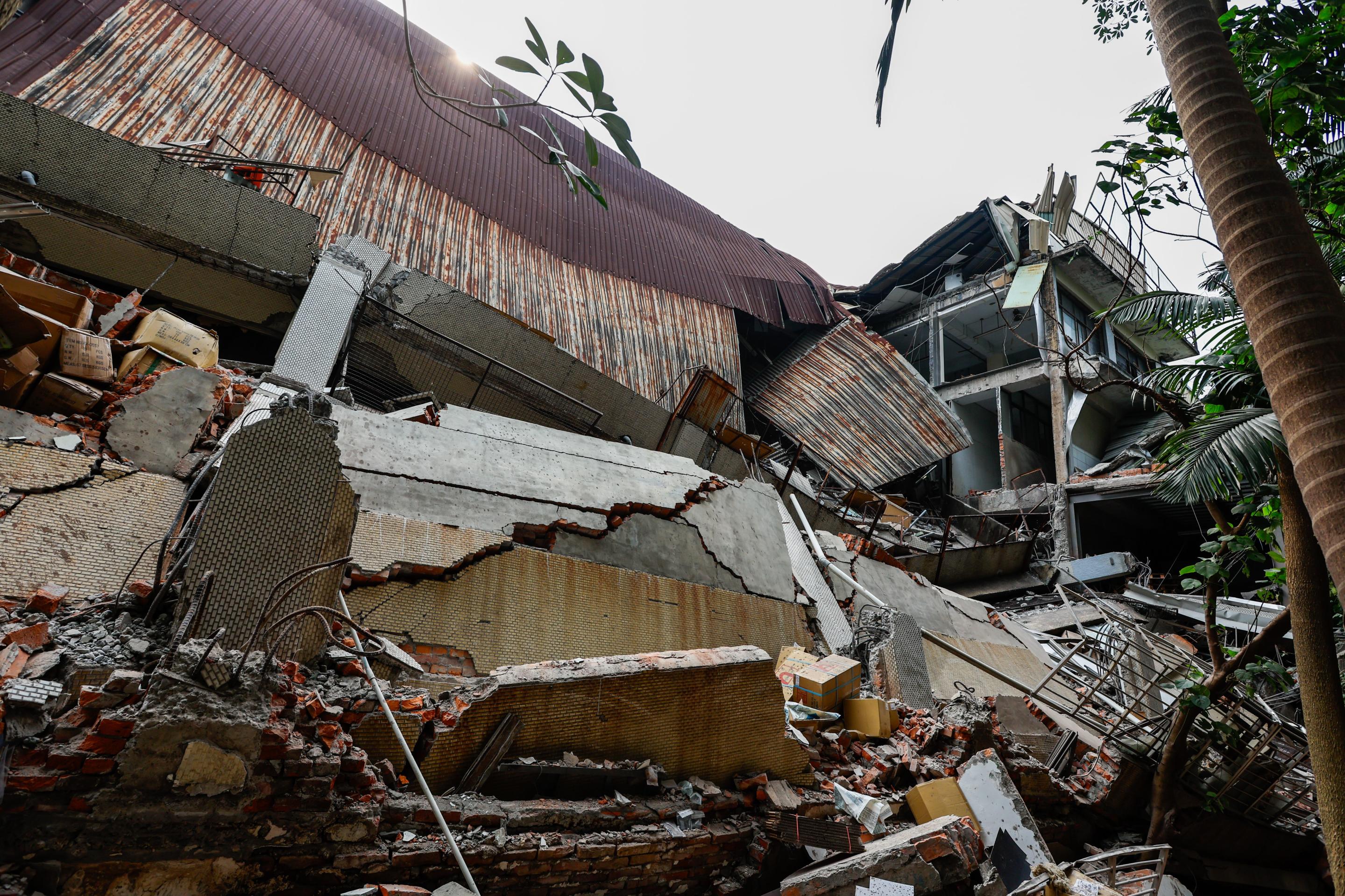 The wreckage of a printing plant that collapsed in New Taipei.