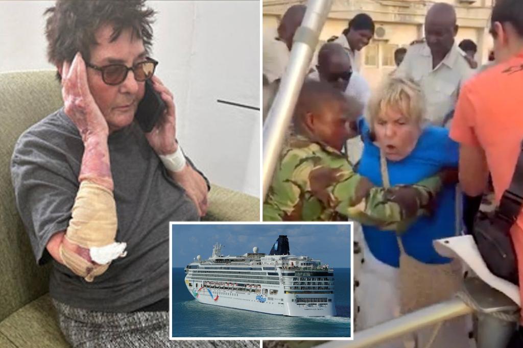 Six Americans and two Australian cruise ship passengers are stranded on an African island after the Norwegian cruise company refused to let them board the ship.