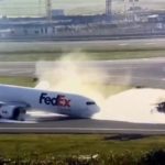 Watch the moment a FedEx plane lands on its nose after the landing gear malfunctions